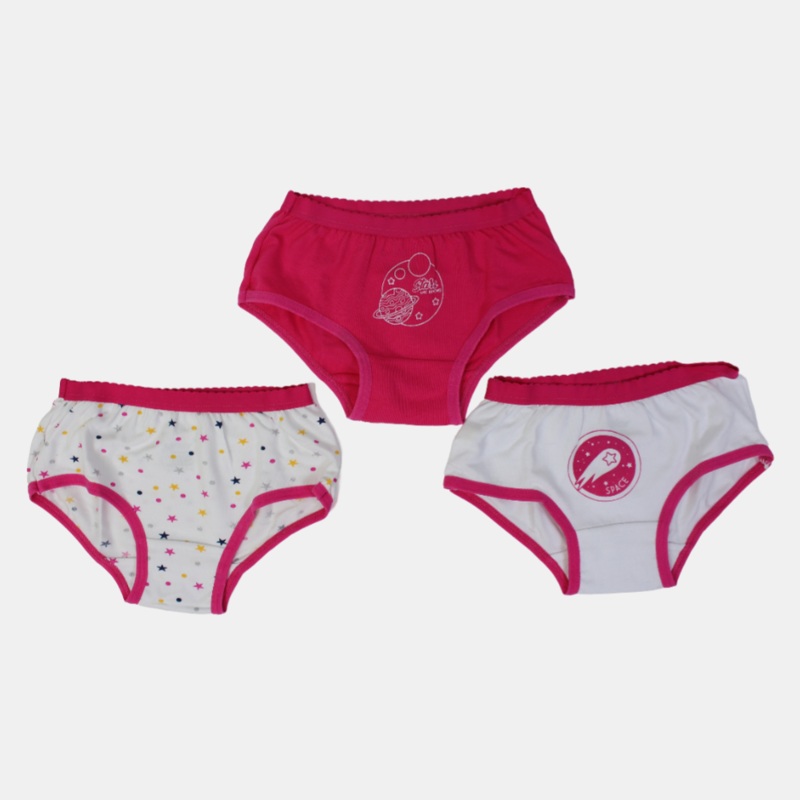 Girls Cotton Panties  Fuchsia Space Design (Pack of 3)