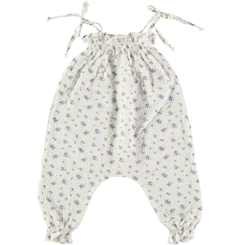 Petit Indi (Made in Spain) – Shoulder-Tie Romper – Blue Flowers