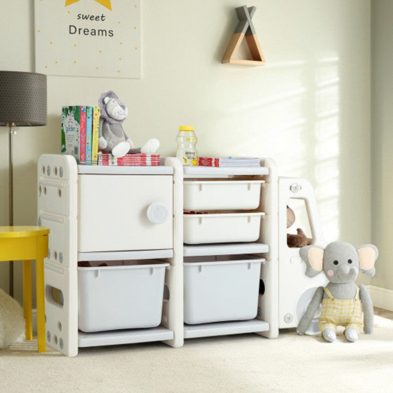 Toddler Truck Storage Organizer With Plastic Bins-Gray