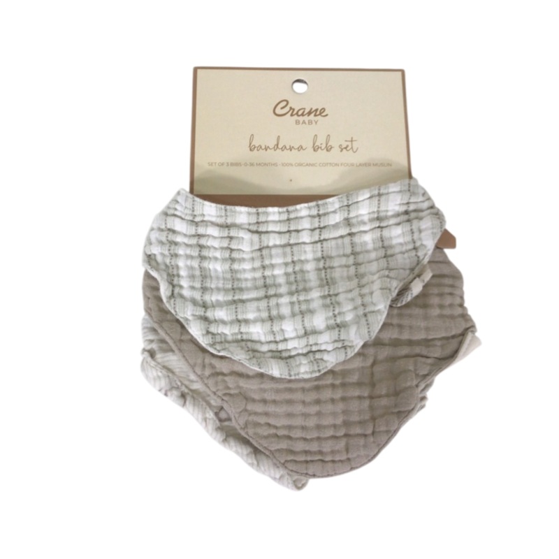 Crane Baby Muslin 3 Piece Bib Set, Bunny