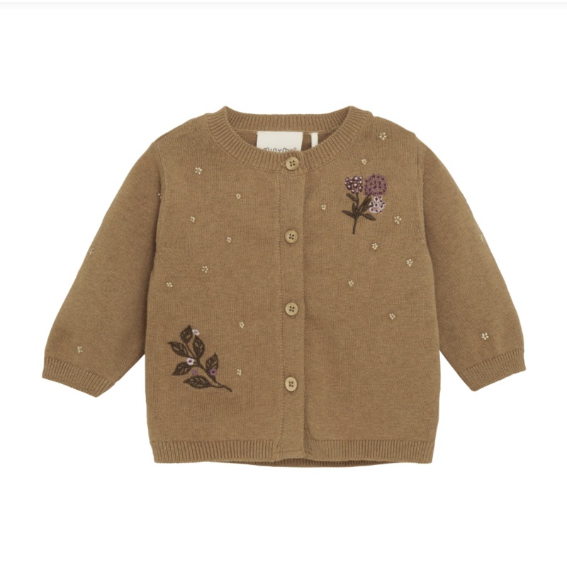 Minymo Floral Knit Cardigan – Almond
