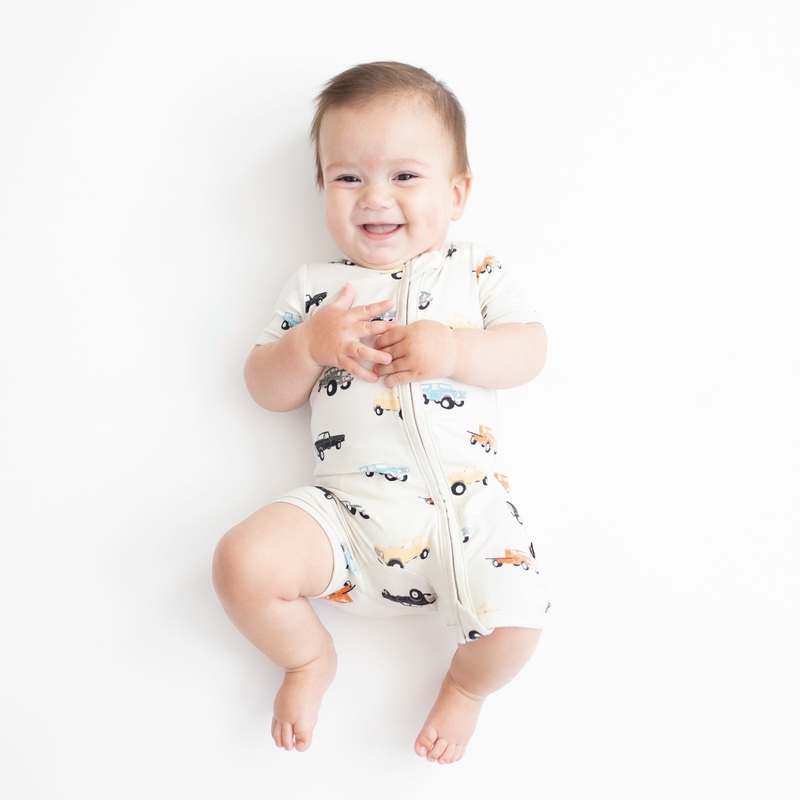 Zippered Shortall Romper in Vintage Truck