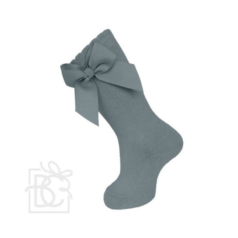 Beyond Creations- Carlomagno Knee Socks With Gross Grain Side Bow Grey