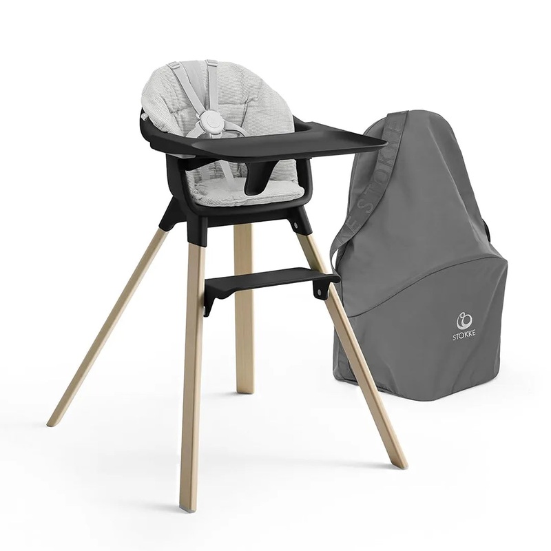 Clikk High Chair with Clikk Cushion + Travel Bag – Black/Natural/Nordic Grey