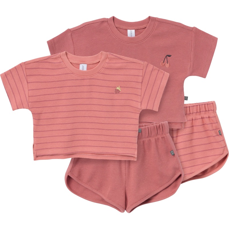 4-Piece Infant & Toddler Girls Rose Stripe Drop Shoulder Crop Tops and Shorts Set