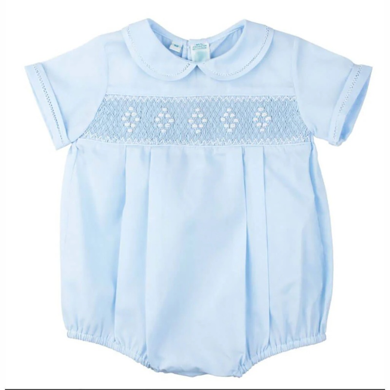 Smocked Diamond Romper Blue
