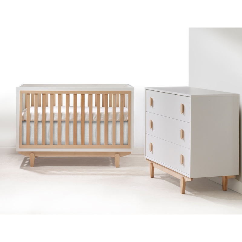 Tulip Juvenile Tate Classic Crib and 3 Drawer Dresser XL – White/Natural