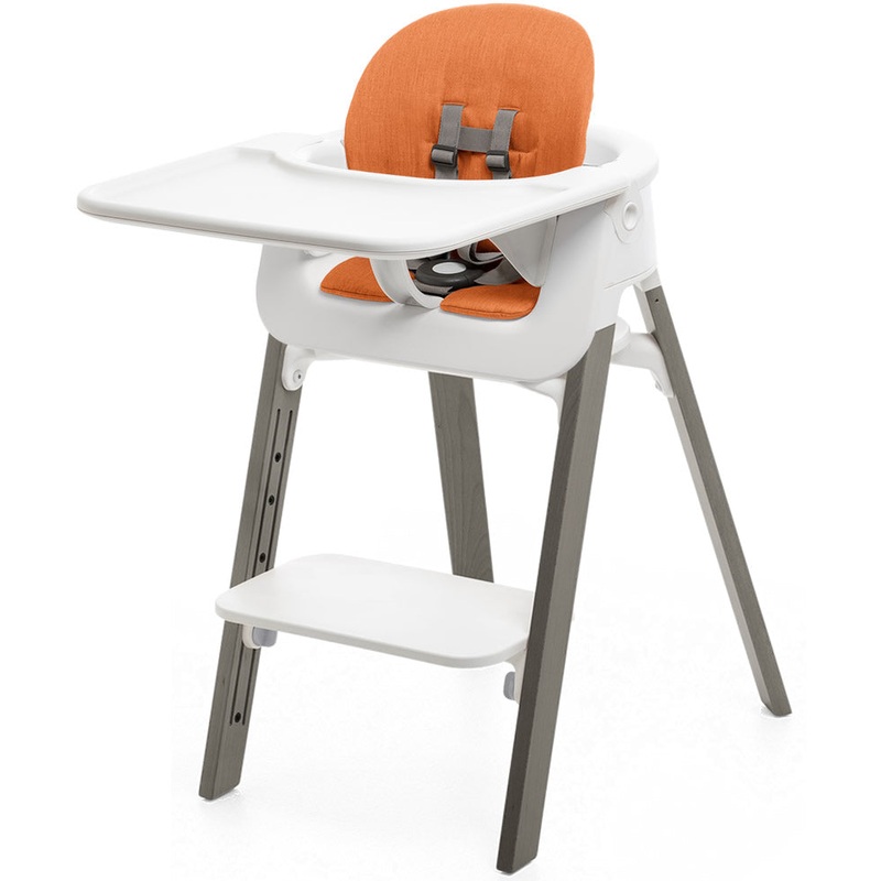 Stokke Steps Complete High Chair with Cushion – White/Hazy Grey/Orange