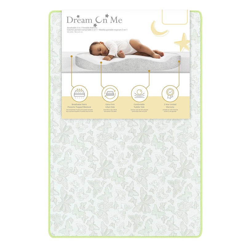 Dream on Me Dual-Sided Mini/Portable Crib Breathable Foam Mattress, Infant and Toddler