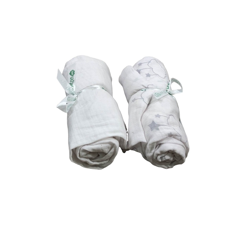 Newton 2 Pack Mini Crib Sheets, Wishing Star Twilight Grey/ White Solid