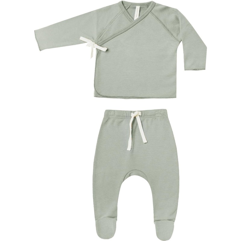 Quincy Mae Wrap Top + Footed Pant Set || Sage