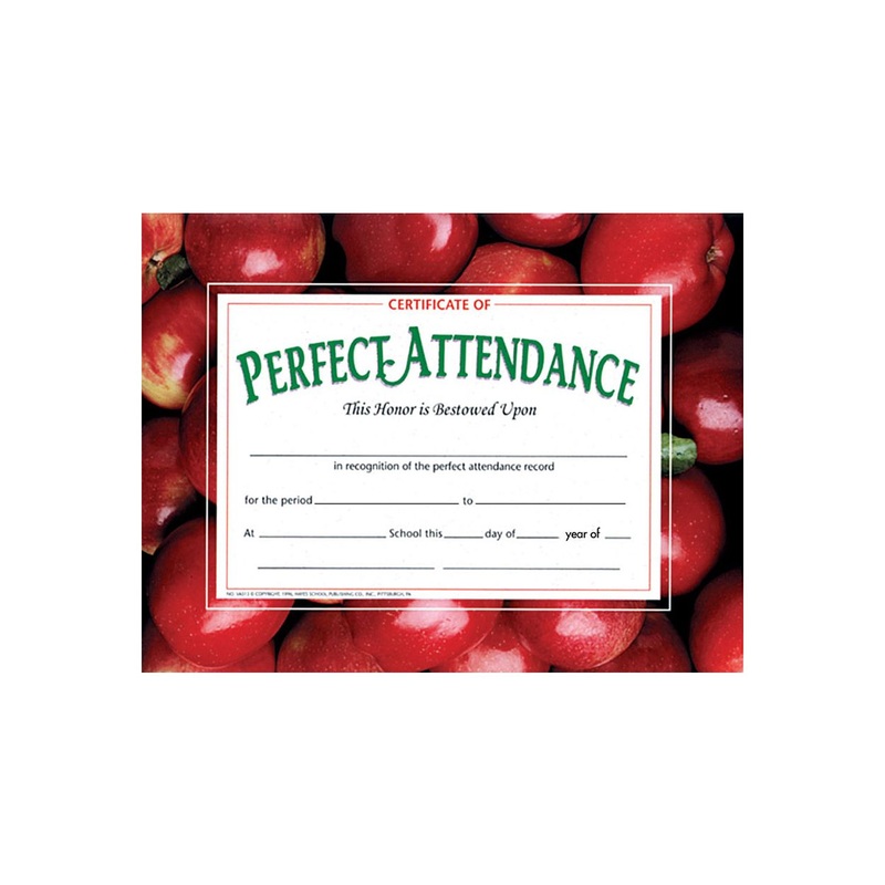 Certificate of Perfect Attendance, 8.5″ x 11″ – Pack of 30