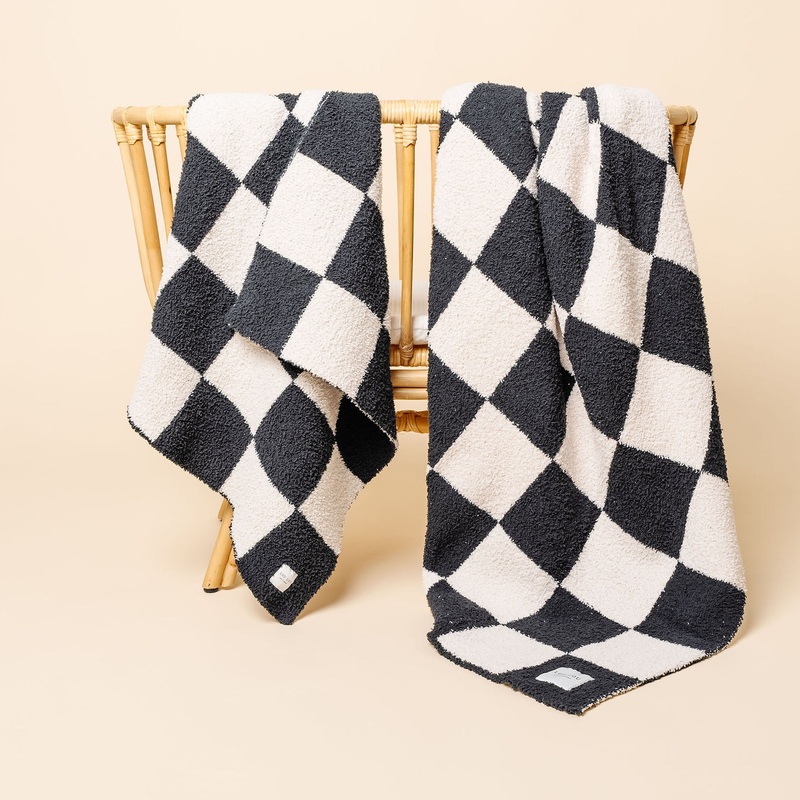 Chenille Blanket – Charcoal Check – Small & Large