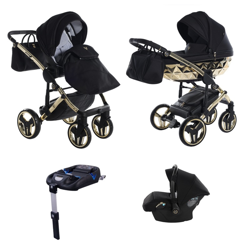 JUNAMA FLUO INDIVIDUAL MIRROR BLACK GOLD – 4IN1 (INCLUDES CAR SEAT & ISOFIX BASE)