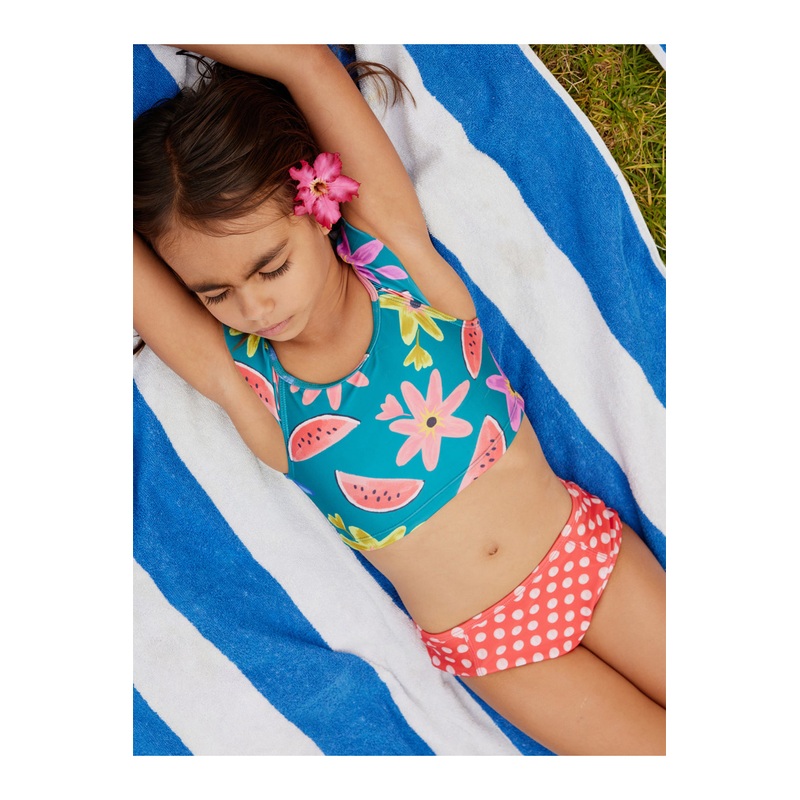 Tea Collection Ruffle Sleeve Tankini Swimsuit – Watermelon Floral/Polka Dot Red