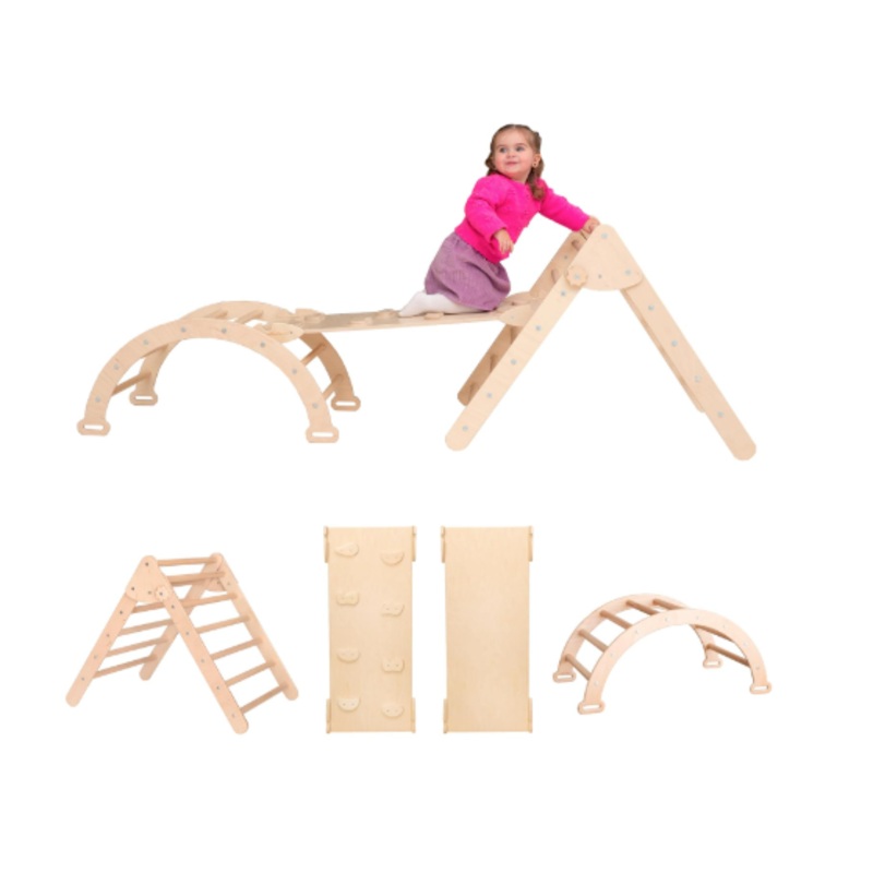 Wood and Hearts Montessori Climbing Set of 3, Large, Natural Wood