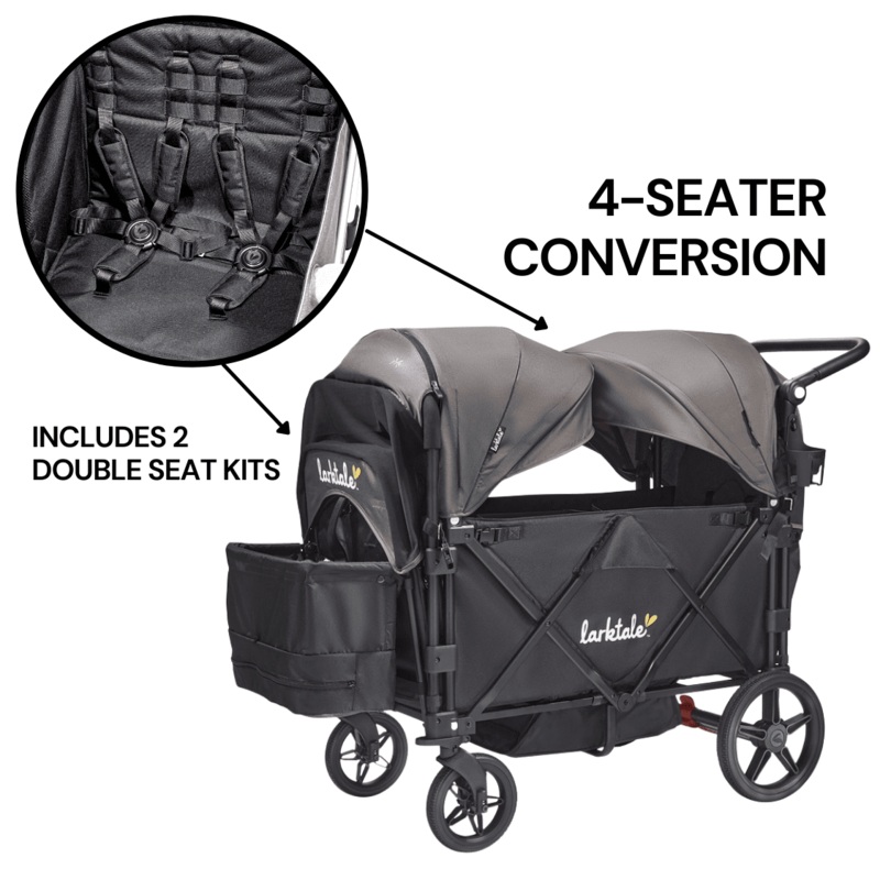 Larktale Caravan (4 Seater) Stroller Wagon Complete Bundle – Byron Black / Pebble Gray