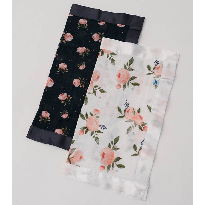Little Unicorn Cotton Muslin Security Blanket, 2 Pack – Watercolor Roses + Midnight Rose