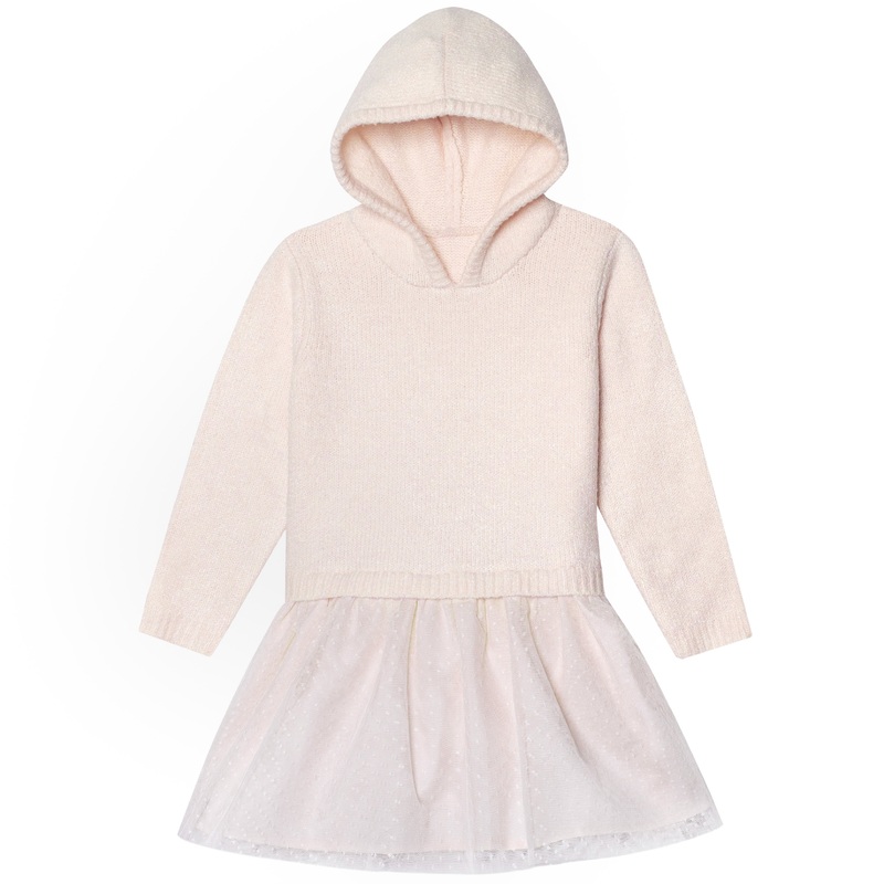 Infant Girls Light Pink Sweater Dress With Tulle Skirt, 24M