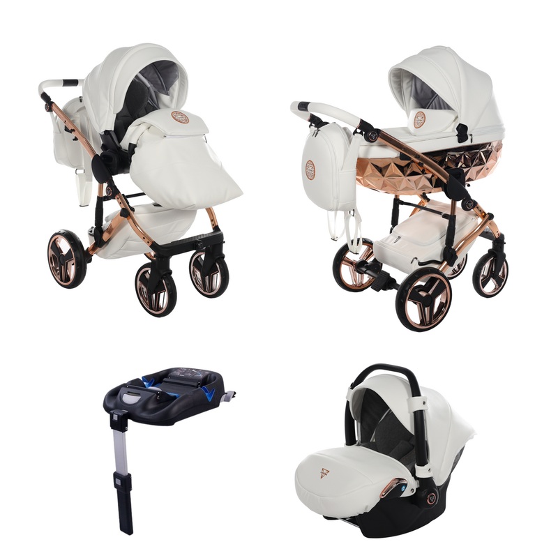 JUNAMA HANDCRAFT WHITE ROSE GOLD – 4IN1 (INCLUDES CAR SEAT & ISOFIX BASE)