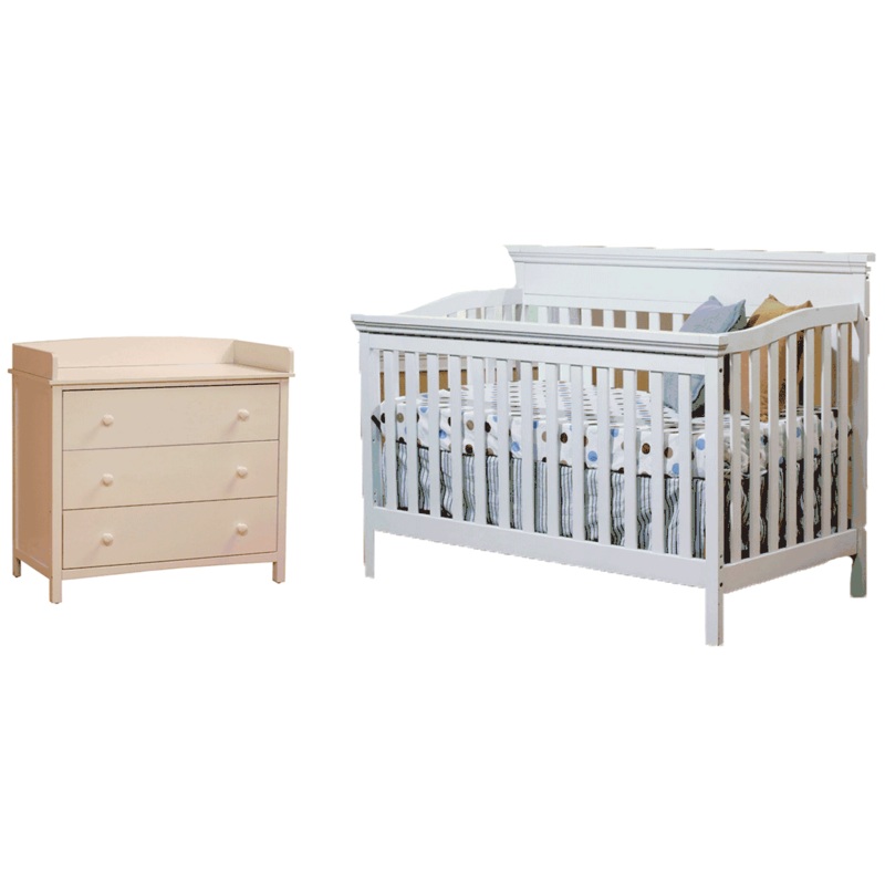 SB2 Katherine 2 Piece Nursery Set in White – Crib & Simple 3 Drawer Dresser