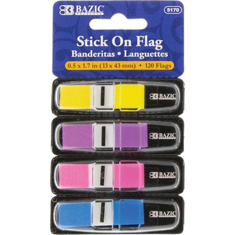 BAZIC Stick On Flags, 1/2″ Color Coding Flags, 120ct