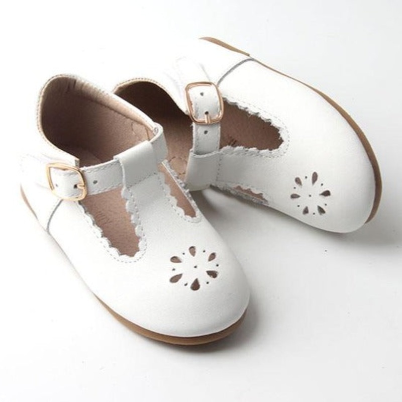 Consciously Baby Leather Petal T-Bar | Color ‘Cotton White’ | Hard Sole