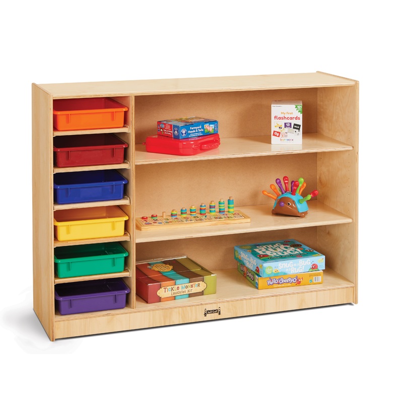 Jonti-Craft Adjustable Combo Mobile Straight-Shelf – with colored Paper-Trays