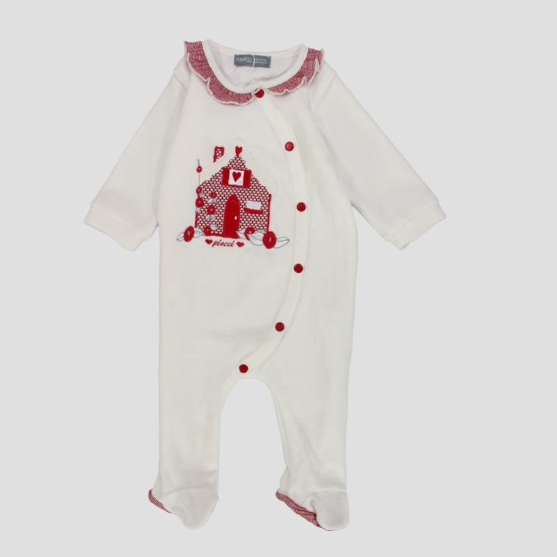 Red Lovely House Long-Sleeved Baby Footie