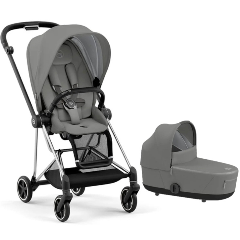 Mios 3 Pearl Grey Carry Cot + Pearl Grey Seat Pack + Chrome/Black Frame