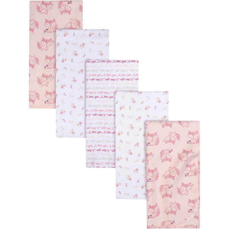 5-Pack Baby Girls Foxes Flannel Receiving Blankets