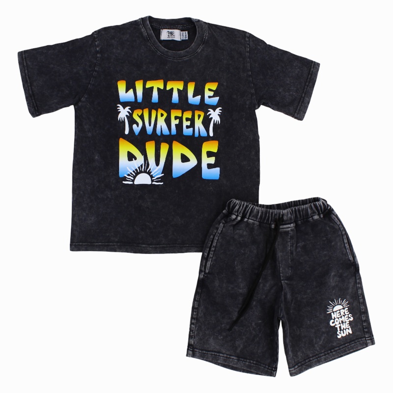 Boys Cotton Pajama Set  Grey with Little Surfer Dude Print