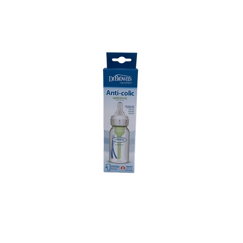 Dr. Brown’s Options+ Anti-Colic Narrow Glass Bottle 4oz, 4 oz/120 ml, Clear, Level 1 Nipple (0 months+)