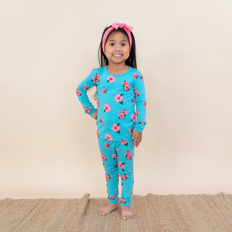 Long Sleeve Pajamas in Hibiscus