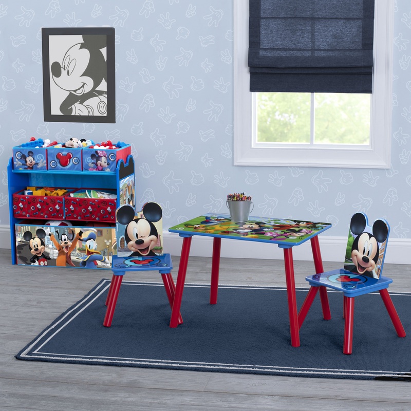 Mickey Mouse 4-Piece Playroom Solution   Set Includes Table and 2 Chairs and 6-Bin Toy Organizer