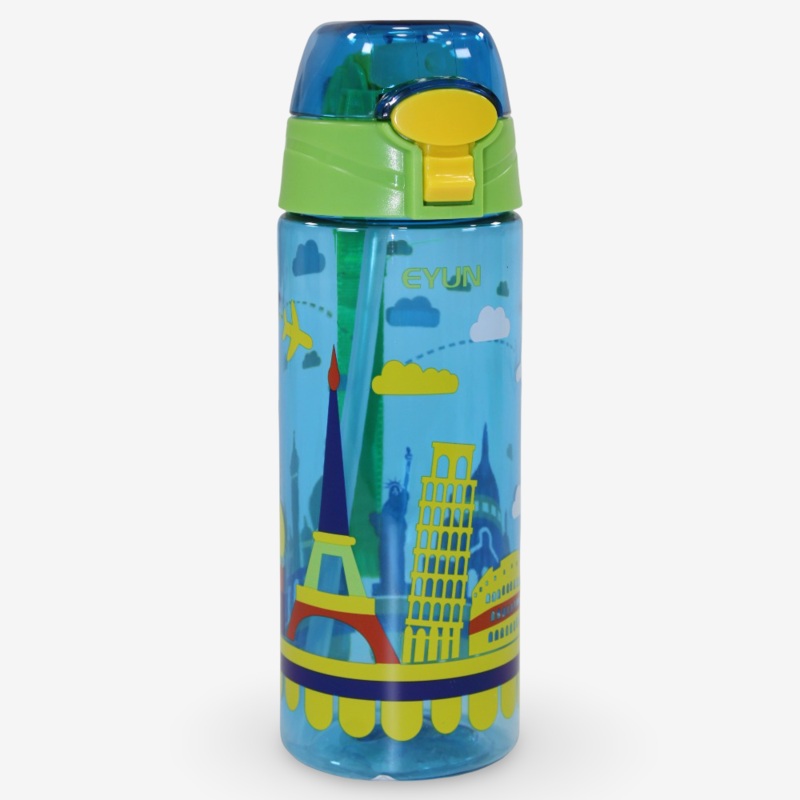 Plastic Water Bottle – Green Eiffel Tower Design (600ml)