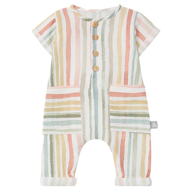 Snug – Button Romper – Multi Stripe