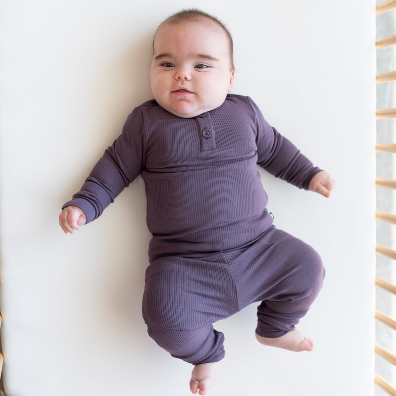 Ribbed Infant Henley Set in Currant