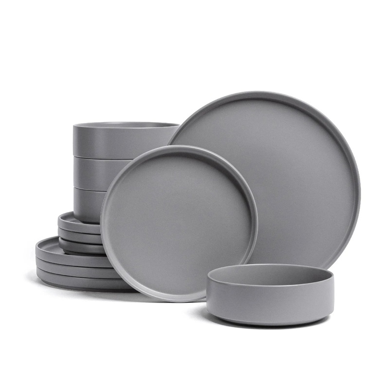 12pc Stackable Stoneware Hand-Finished Dinnerware Set Semi-Matte Charcoal