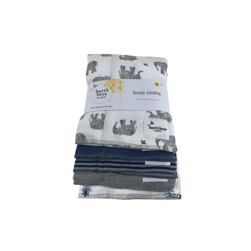 Burt’s Bees Baby Burp Cloths, 5-Pack, Wandering Elephants