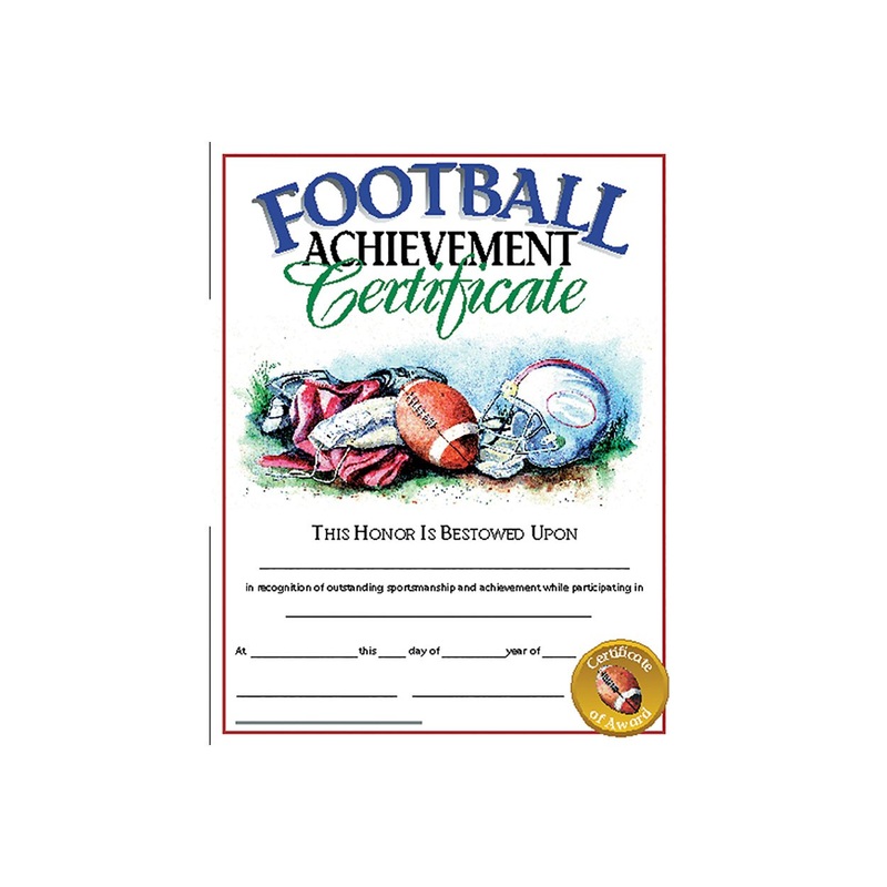 Football Achievement Certificate – VA596, Pack of 30, 8.5″ x 11″