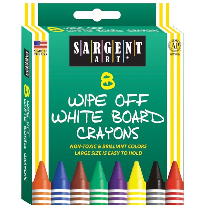 Sargent Art 8-Count Regular Wipe-Off White Board Crayons, Peggable