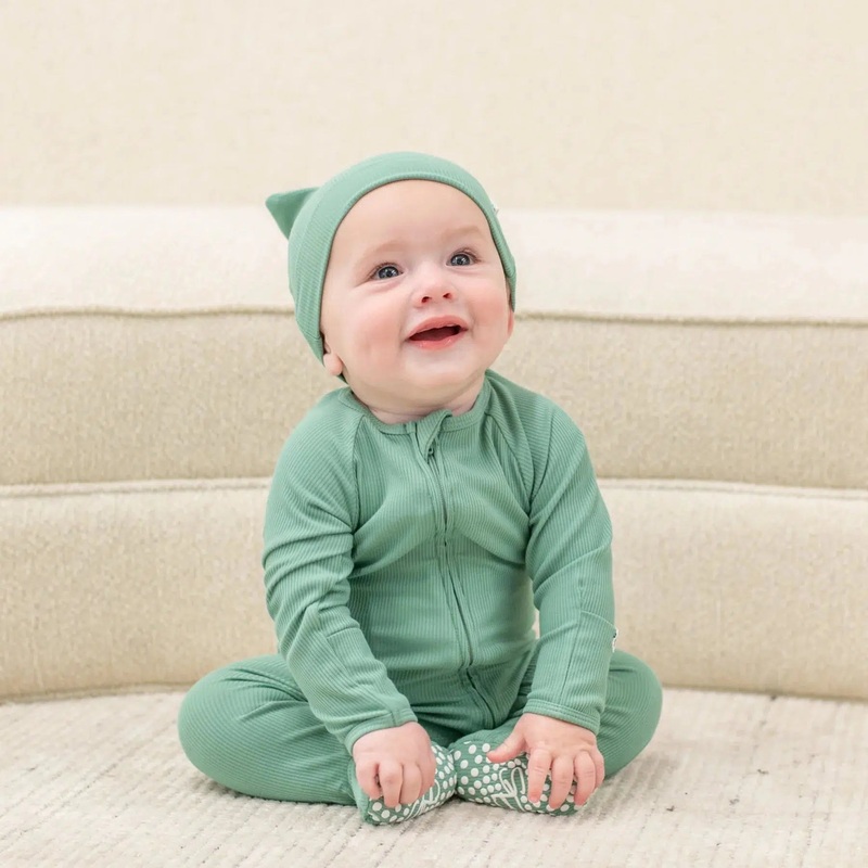 Sweet Bamboo – Ribbed Zipper Footie – Malachite Green