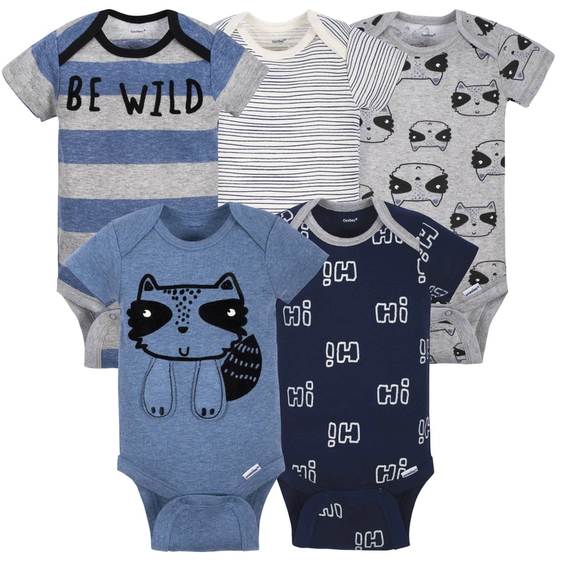 5-Pack Baby Boys Raccoon Short Sleeve Onesies Bodysuits