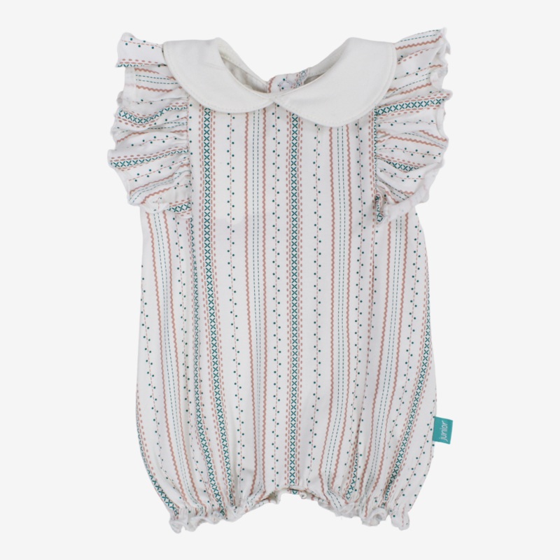 Baby Girls Cotton Romper  Off-White with Striped