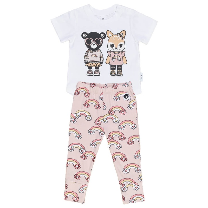 HUX Digi Friends Shirt and Daisy Rainbow Legging Set