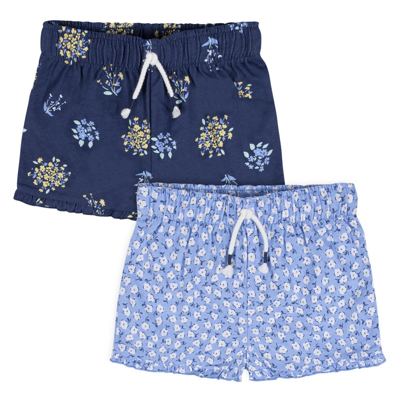 2-Pack Infant Girls Blue Floral Pull-On Shorts