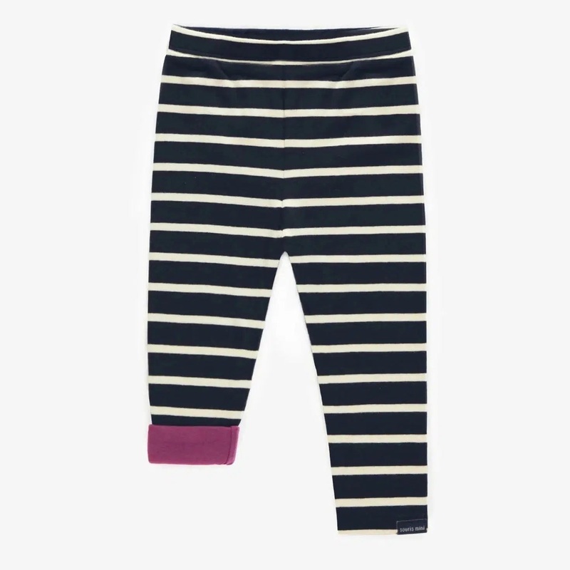 Souris Mini – Reversible Leggings – Navy + Cream Stripe