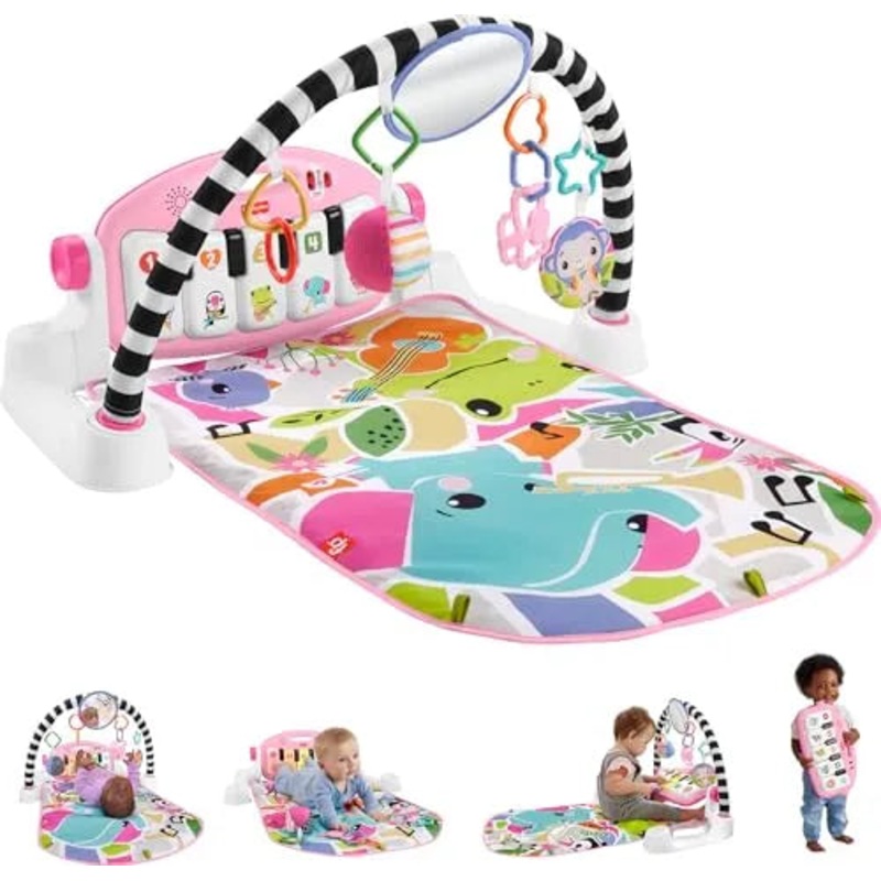 Fisher-Price Baby Playmat Glow and Grow Kick & Play Piano Gym, Pink Musical Learning Toy (See Description)