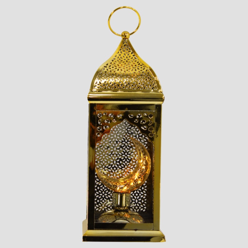 GEOMETRIC Brushed Gold Metal Lantern with a LED Bulb